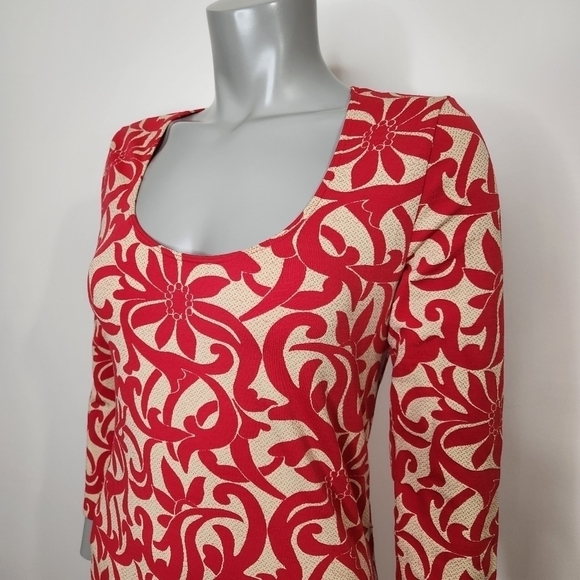 Wolford "Nahla" Red Floral Print Scoop Neck Bodycon Midi Dress Size M - Picture 11 of 14